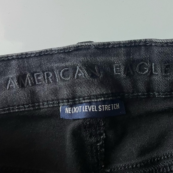 American Eagle • Distressed Washed Black Button Fly Super High Rise Shorties - Picture 4 of 6